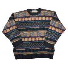 Carlo Martino Knit Jumper Coogi Style 3D 90s Multicoloured Sweater Mens Medium