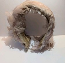 Vintage  1900s French taupe feather millinery hair band piece Light Baby Pink