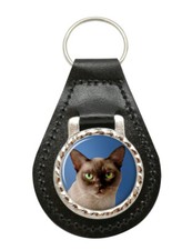 Burmese Cat Leather Key Fob