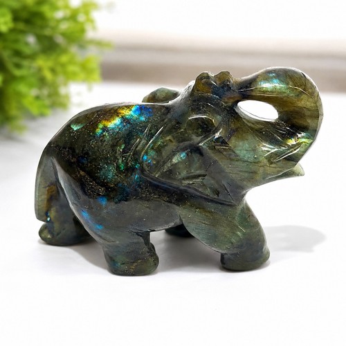 Labradorite elephant carving - labradorite,