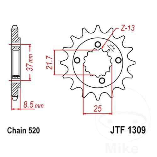 Front sprocket tooth 520 - front, 13