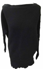 RIVER ISLAND Black Designer Boat Neck Jumper Silver Hardware U.K Medium