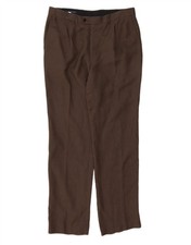 GIEVES & HAWKES Mens Straight Suit Trousers W34 L33 Brown Linen AA16