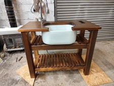 Barber Station, Antique Ceramic Basin, Bespoke Solid Pine Base
