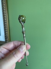 Vintage Button Hook Green Stone With Silver Claw Two Tone Gold And Silver
