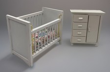 Dolls house nursery cot and junior combo wardrobe set white  in 1/12th scale 