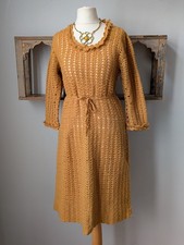 Original vintage 70s mustard crochet mini midi dress UK 8 10 small Boho bohemian