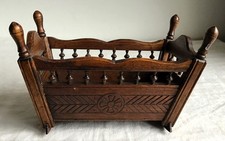 Vintage French Breton Carved Wood Rocking Dolls House Cradle Crib.