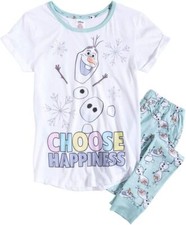 Womens Older Girls Disney Frozen Olaf Happiness White Blue Pyjamas Lounge Set