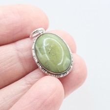 Vintage Sterling Silver Connemara Marble Pendant Irish Green Hardstone Gemstone