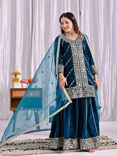 Velvet sharara suit designer - velvet,