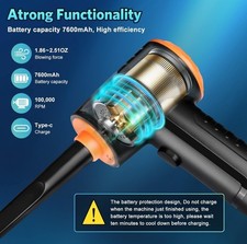 Hoofun Electric Air Duster - 100000RPM, 3-Speed Cordless Air Blower with LED 