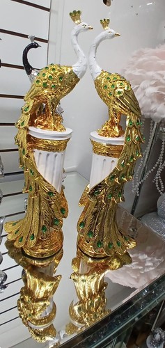 Golden peacock statue - golden,