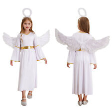 UK Girls Angel Costume Carnival Dance Party Dress with Hairhoop Angel Wings Set