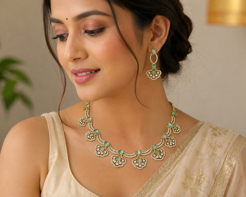 Indian mint necklace - indian, cz