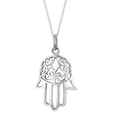 Silverly Sterling Silver Pendant Necklace Cut-Out Filigree Hamsa Fatima Hand
