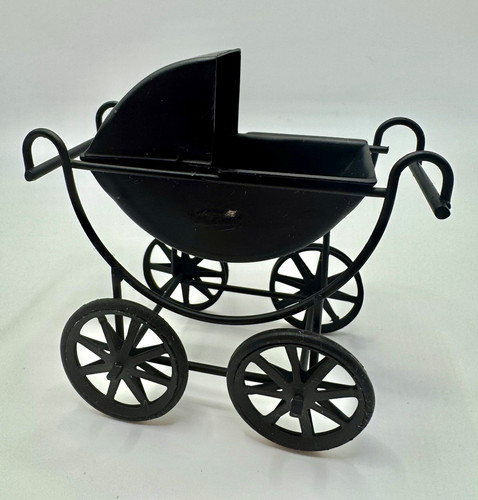Black metal doll pram with - black,