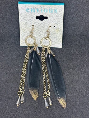 Gold tone black feathered - gold,