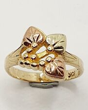 Multi Colour 9ct Black Hills Gold Leaf Band Yellow & Rose Ring Size L 1/2 10K