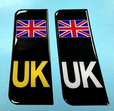 Domed Union Jack Black UK Vehicle Number Plate Stickers 39mm HIGH GLOSS GEL