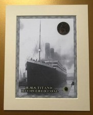 RMS TITANIC Mounted Picture with Piece of Recovered Coal & 1912 Old Penny