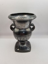 Vintage Ceramic Urn Vase Planter In Black Metallic Style Glaze Marked 814 M/S
