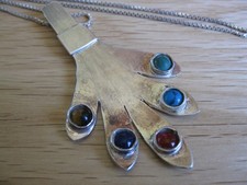 Vintage Swedish Sterling Silver 925 Mixed Stone Organic Style Pendant w/ Chain