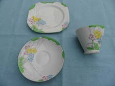 Vintage / Art Deco China Tea Set Trio. Heathcote China.The Lea.Hand Painted VGC.