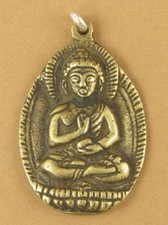 Tibetan Buddha pendant. Sitting Buddha. Brass. Large. Sterling silver hoop.