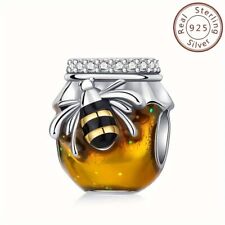 Golden Honey Jar Bee Charm S925 Sterling Silver Charm for Women