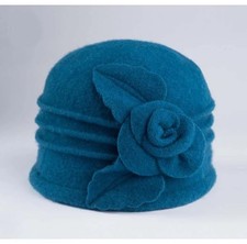 Wool 1920s 30s Downton Abbey Style Winter Ladies Flower Cloche Hat Soft Warm