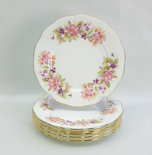 Colclough Wayside - 6x 16cm Tea Side Plates - Bone China Floral Vintage