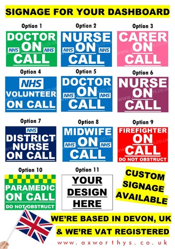 Call car dash signage - call, nhs