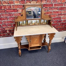 Victorian Marble Top Washstand c.1880s Solid Walnut Tiles Mirror Antique Casters