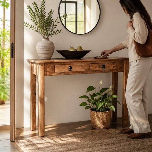 Solid acacia wood console - solid,