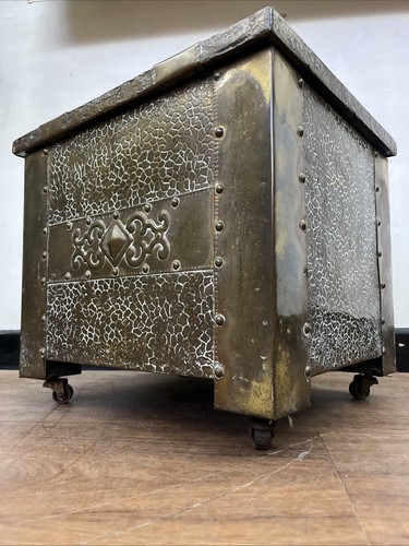 Antique brass coal scuttle - coal, scuttle/box