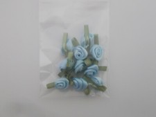 10 x Small Satin Rose Buds with Green Leaves Approx 12mm Combined Postage