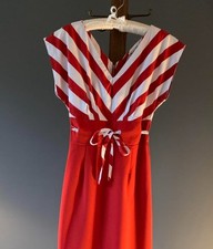 Retro pinup 50s Betty Page Red W/White stripe Womens Dress Size 24 fit flare BN
