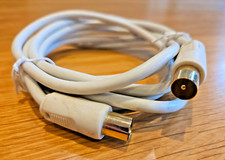 TV Aerial Cable Coaxial Male - Male TV Aerial Lead White 2m 2 metres 75 ohm