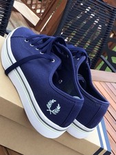 Designer Fred Perry Ladies Uk 7 Canvas Shoes/trainers Navy Blue  New In Box