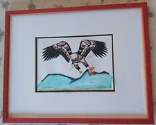 Richard Shorty Listed Artist Giclee Print 'Eagle & Salmon'  Hand Signed Framed