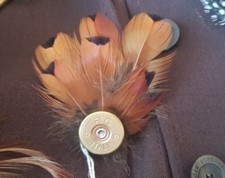 Feather Brooch Ringneck Cockbird Pheasant Cartridge Hat Pin