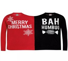 Adults Mens/Womens Couple Novelty Merry Xmas/Bah Humbug Christmas Double Jumper