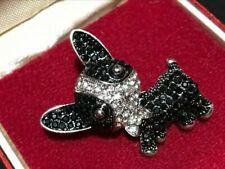 Cute 3D French BULLDOG Black & White Crystal Puppy DOG Pin BROOCH