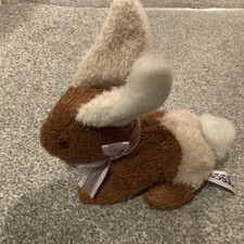 Tesco 2001 White & Brown & Beige Bunny Rabbit With Pink Ribbon Soft Toy