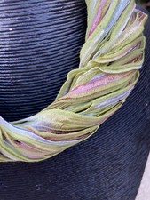 Magnetic Twister Ribbon Scarf 'Bramble' Green Tones / Blush Handmade in Scotland