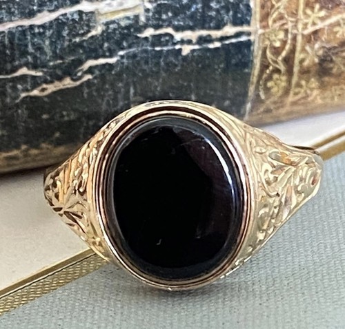 Gents 9ct gold onyx signet - gold, &