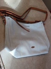 David Jones Pale Blue Brown Shoulder Strap Top Handle Slouchy Handbag