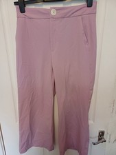 Preloved Ladies Zara Women Dusky Pink Wide Leg Trousers Medium Waist 32 Leg 25