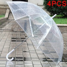 4Pcs Large Clear Dome See Through Umbrella Handle Transparent Rain Windproof 